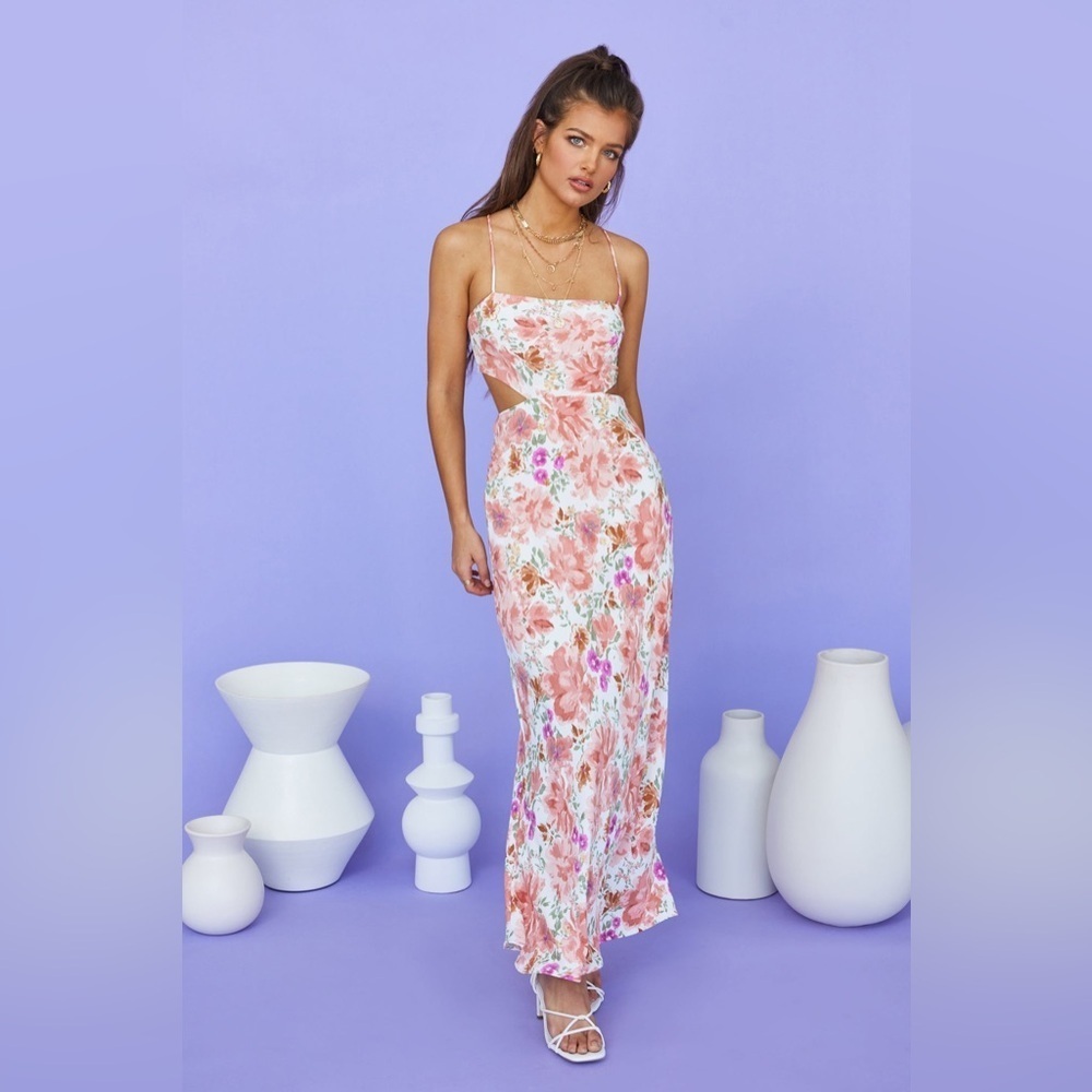 Hello Molly Floral Backless Dress in Pink and White